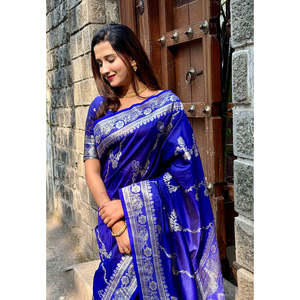 Sari en soie douce tissé Zari de Banarasi violet Elite Weaves, robes de soirée élégantes - Product Image 1