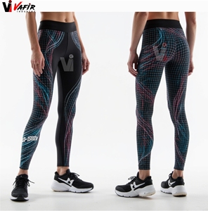 Custom Sublimated Knitted Mid Waist Stretch Breathable Compression High Quality Invisible <b>Pocket</b> Women's Yoga <b>Leggings</b> for Gym - Product Image 6
