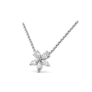 Collar con Colgante Floral de Diamantes de 5 Piedras con Corte Marquesa, Chapado en Rodio sobre Oro Amarillo de 10K, Certificado por IGI, 4 CTW, Regalo de Boda de Lujo - Product Image 2