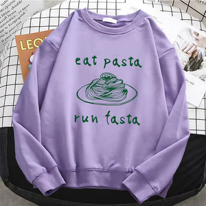 Sweat-shirt à capuche pour femme, motif graphique professionnel 'Eat Pasta Run Fasta', basique, chaud, en polaire douce, col rond - Product Image 5
