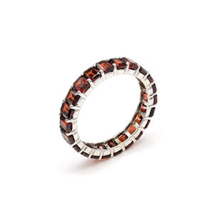 Bague de mariage en grenat taille octogonale 4x3mm, en or jaune massif 14 carats, sertie de griffes, bague éternité complète, pierre de naissance de janvier, bijoux fins - Product Image 2