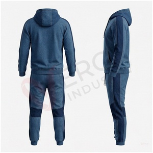Conjunto Deportivo Azul para Hombre, Manga Larga, con Capucha y Cierre Frontal, Diseño con Bloques de Color, Corte Regular, para Otoño - Product Image 2