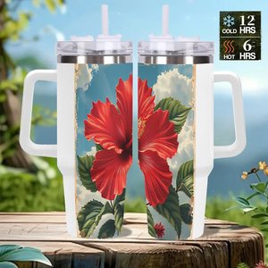 Gobelet isotherme personnalisé en acier inoxydable 40 oz avec motif hibiscus pour cadeaux de mariage et cadeaux de mariée - Product Image 2