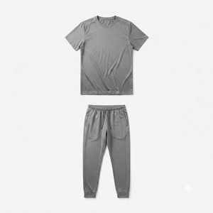 Ensemble de t-shirts à col rond gris pour homme, en coton tricoté, vêtements décontractés, couleur unie, respirant, pantalon de jogging - Product Image 4