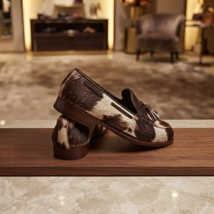 Mocassins en cuir véritable à imprimé animal en crin de cheval, bout rond, à enfiler, pour hommes, doublure en cuir véritable, semelle amortie, toutes saisons - Product Image 3