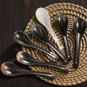 Cuillères en céramique de style japonais et coréen, cuillères à soupe pour hôtel et restaurant, cuillères à long manche pour nouilles Lamian, par UO - Product Image 3