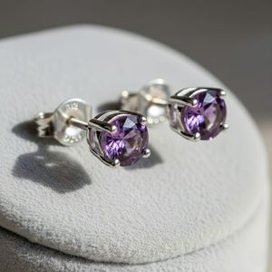 Pendientes de plata de ley 925 con amatista, piedra de nacimiento de febrero, elegante joya de piedras preciosas, regalo para mujer - Product Image 4