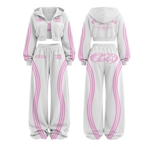 Custom Printing Service Winter Ladies Hooded Tracksuit Full Zip Hoodie Matching <b>Pants</b> Set Lightweight Breathable Casual Outfit - Product Image 2