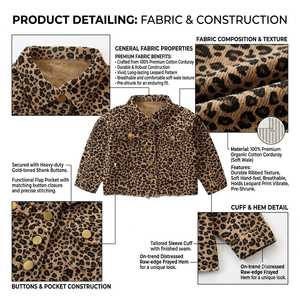 Chaqueta de pana con estampado de leopardo personalizada al por mayor para mujer, abrigo corto de invierno con dobladillo deshilachado, fabricante OEM - Product Image 5