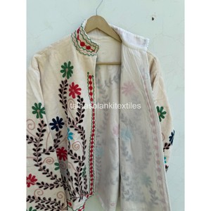 Wholsale White Suzani Jacket Handmade Floral Embroidered Velvet Blouson Design <b>Women</b> Mandarin Collar Full Sleeve <b>Coat</b> - Product Image 4