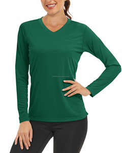 Camisetas de hombro caído para mujer de Color sólido de alta calidad diseño personalizado liso en blanco manga larga transpirable cómodo servicio OEM - Product Image 4