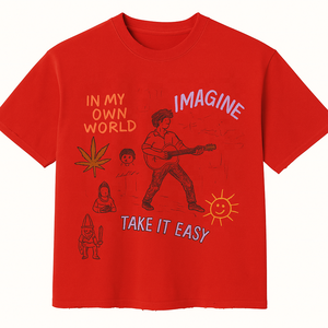 T-shirt graphique streetwear personnalisé 100% coton OEM, imprimé doodle rouge, manches courtes, coupe ample, t-shirt graphique streetwear pour femmes - Product Image 1