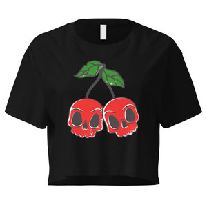Black Cheery Print Comfortable Lightweight Best Supplier Breathable Slim Fit Short Sleeve Top Seller Slim Fit Women Crop Top - Product Image 1