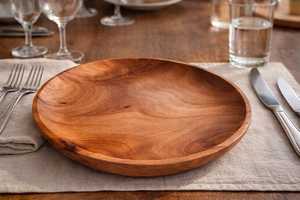 Planche de service ronde en bois d'acacia naturel, plateau de service alimentaire en bois, planche à charcuterie, plateau à fromage, assiette de dîner, cuisine - Product Image 1