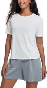 Women's <b>White</b> V-Neck Short Sleeve <b>Crop</b> Top Regular Fit Knitted Cotton Casual Solid Color Breathable Eco-Friendly Quick Canvas - Product Image 3