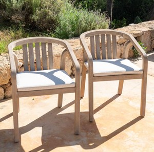 Premium Solid Teak Wood Outdoor Dining <b>Set</b> Round <b>Garden</b> Table with 6 Curved Armchairs - Product Image 4