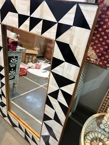 Miroir décoratif de qualité export de l'Inde / Cadre de miroir en os incrusté, miroir rond en corne naturelle - Product Image 3