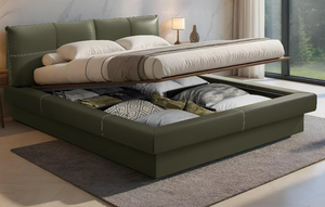 Modern Upholstered Solid Teak Wood <b>Bed</b> Frame <b>Queen</b> Size Faux Leather Soft <b>Bed</b> <b>with</b> Quilted Headboard and Footboard - Product Image 2