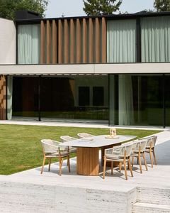 Ensemble de salle à manger extérieure moderne en teck, table et chaises de patio, mobilier de jardin, ensemble de salon minimaliste - Product Image 2