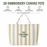 Sac fourre-tout en toile de coton rayé avec logo brodé 3D personnalisé OEM ODM, vente en gros, durable, grande capacité, réutilisable