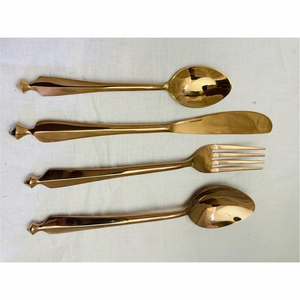 Juego de Cubiertos de Lujo en Acero Inoxidable Dorado, 24 Piezas, Acabado Espejo, Vajilla para Bodas con Mango Geométrico - Product Image 1