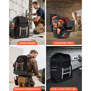 Zaino Porta Attrezzi da Lavoro per Elettricisti Rinforzato con 56 Tasche, Base Sagomata e Organizer in Gomma con Logo - Product Image 2
