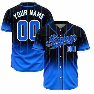 Maillot de baseball Sinewy pour homme, personnalisable avec nom et numéro, rayures bleues et noires, sublimé, respirant, manches courtes, coupe classique, toutes saisons - Product Image 1