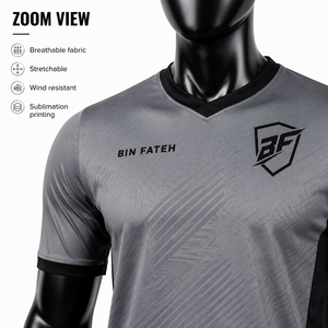Ensemble d'uniformes de football unisexe BIN FATEH gris et noir, imprimé numérique, polyester respirant, taille adulte, meilleure qualité OEM, marque personnalisée - Product Image 6