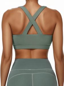 Soutien-gorge de sport sans coutures pour femme, dos nageur, col ras du cou, maintien moyen, pour yoga et fitness, couleur unie, respirant, séchage rapide, anti-transpiration - Product Image 4