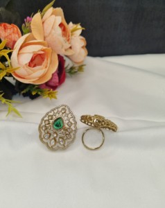 Wedding Wear Luxury Tear Drop Kundan GemStone Adjustable <b>Statement</b> <b>Ring</b> Ethnic Receptions Party Wear <b>Rings</b> Jewellery Wholesaler - Product Image 4