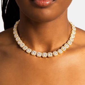 Luxury Round Cut Moissanite Tennis Necklace 925 Sterling <b>Silver</b> 18K Gold Plated Diamond Look <b>Choker</b> Necklace for Women - Product Image 1