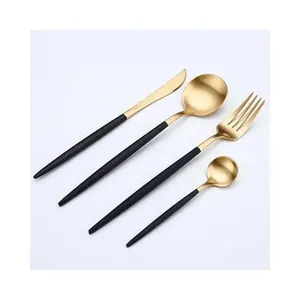 Stainless Steel black handle with Gold plated Flatware Cutlery Sets stainless steel flatware sets hammed design