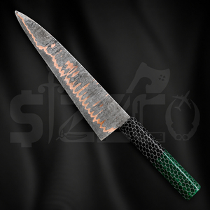 OEM Custom Copper Damascus Steel Brisket Slicing Knife Handmade <b>BBQ</b> Meat Carving Chef Knife Honeycomb Resin Handle Ideal Gift - Product Image 6