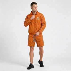 OEM Wholesale Men's Lightweight Tracksuit Set <b>Zip</b> <b>Up</b> <b>Jacket</b> With Shorts Athletic Jogging Suit Side Stripe - Product Image 3