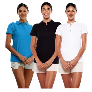เสื้อโปโลผู้หญิง แขนสั้น ผ้าปิเก้ สีพื้น 100% ผ้าฝ้าย ทรงปกติ สีขาว ดำ เบจ - Product Image 3