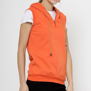เสื้อกั๊กถักแขนกุดมีฮู้ดสีส้มสำหรับผู้หญิงพร้อมซิปเสื้อลำลองระบายอากาศได้ดีสีทึบสวมใส่ได้ในฤดูใบไม้ผลิ - Product Image 4