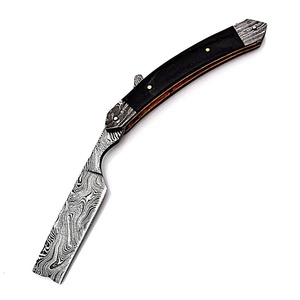 Couteau pliant professionnel en acier Damas avec manche en Micarta et étui en cuir, couteaux de camping utilitaires en gros A&M Enterprises - Product Image 1