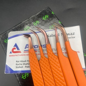 Pinces à extensions de cils professionnelles en gros, poignée orange or rose, acier inoxydable solide, prise diamantée, pointe durable - Product Image 5