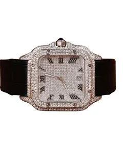 Reloj cronógrafo de lujo estilo hip hop con diamantes de imitación VVS para hombre, correa de caucho negra personalizada y esfera romana. - Product Image 1