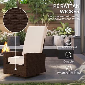Poltrona Reclinabile Girevole in Vimini Premium Resistente all'Acqua con Poggiapiedi Bianco Crema - Product Image 4