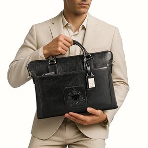 Sac bandoulière messager en cuir véritable pour homme, petite taille, logo embossé, fermeture à boucle, plusieurs compartiments, prêt pour les voyages - Product Image 3