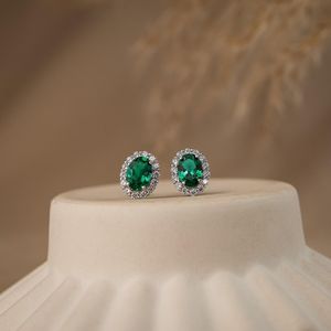 Moissanite 2CT Green <b>Emerald</b> Oval Cut <b>Stud</b> Classic Earrings Gold Plated Rhodium with 925 Silver for Women's Charm Gift For Party - Product Image 5