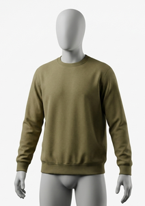 เสื้อสเวตเชิ้ตคอกลมสีเขียวมะกอกสำหรับผู้ชาย ทรงปกติ ผ้าถัก สีพื้น ลำลอง แขนยาว - Product Image 1