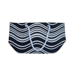 Bolsa de Lona Natural de 12 oz con Estampado de Ondas Monocromáticas, Bolsillo Colgante con Cierre y Asa de Cuerda Trenzada - Elegante Bolsa de Playa para el Hombro - Product Image 5