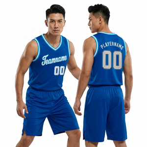 Camiseta de Baloncesto Sublimada Personalizada para Hombre, Sin Mangas, Cuello en V, Impresión con Nombre del Equipo, Azul, Corte Atlético, para Todas las Temporadas - Product Image 5