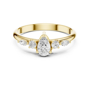 Bague de fiançailles classique pour femme en or jaune 10 carats avec diamant CVD taille poire de 1,00 carat, clarté VS1, couleur F, bijou à cinq diamants - Product Image 1