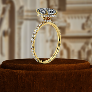 Anillo de Diamante de Laboratorio con Corte Marquesa de 1 Quilate, Anillo Clásico de Oro de 14K con Pavé, Anillo Solitario de Novia con Halo Oculto, Anillo Certificado por IGI - Product Image 5