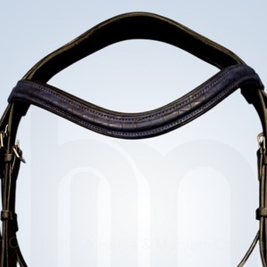 Bridon de luxe en cuir anatomique pour cheval, bleu marine, avec nezette et frontal ondulé en cuir gaufré crocodile, en acier inoxydable de haute qualité et néoprène - Product Image 3