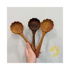 Juego de cucharas de madera talladas a mano con diseño floral, utensilios de cocina, venta al por mayor y al por menor, mango corto, chapado en plata, pulido espejo, minimalista - Product Image 1