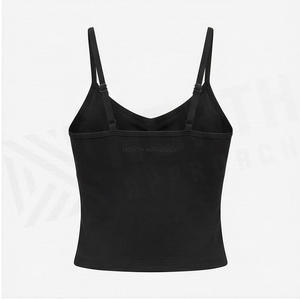 Débardeur à bretelles spaghetti col en V froncé noir uni anti-transpiration pour le yoga – Vêtements de sport pour femme - Product Image 2